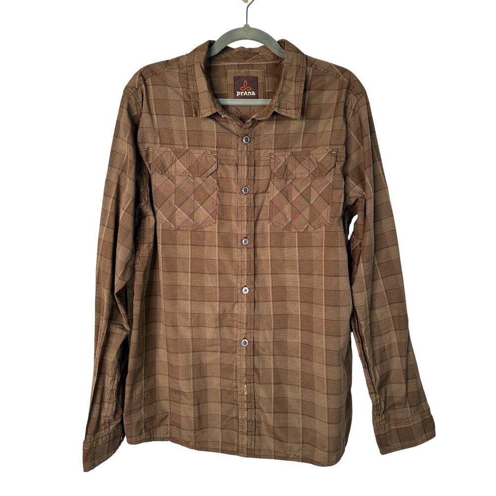 Prana Brown Plaid Long Sleeve Button-Down Shirt